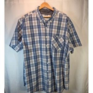 Hurley Men's Button Down Shirt 2X Plaid Short Sleeve Blue Coastal Casual